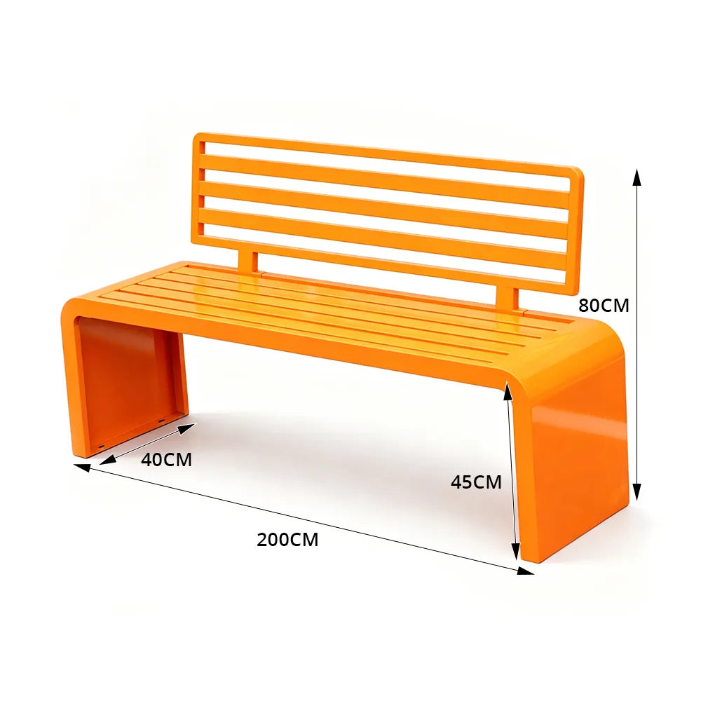 SOLARA Outdoor Park Bench Galvanised Steel Curved Backrest Powder Coated 100/150/200cm for Garden Community Public Areas - Orange