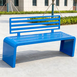 SOLARA Outdoor Park Bench Galvanised Steel Curved Backrest Powder Coated 100/150/200cm for Garden Community Public Areas - Blue