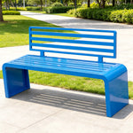 SOLARA Outdoor Park Bench Galvanised Steel Curved Backrest Powder Coated 100/150/200cm for Garden Community Public Areas - Blue