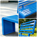 SOLARA Outdoor Park Bench Galvanised Steel Curved Backrest Powder Coated 100/150/200cm for Garden Community Public Areas - Blue