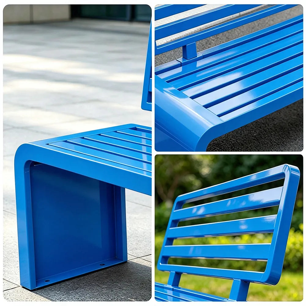 SOLARA Outdoor Park Bench Galvanised Steel Curved Backrest Powder Coated 100/150/200cm for Garden Community Public Areas - Blue