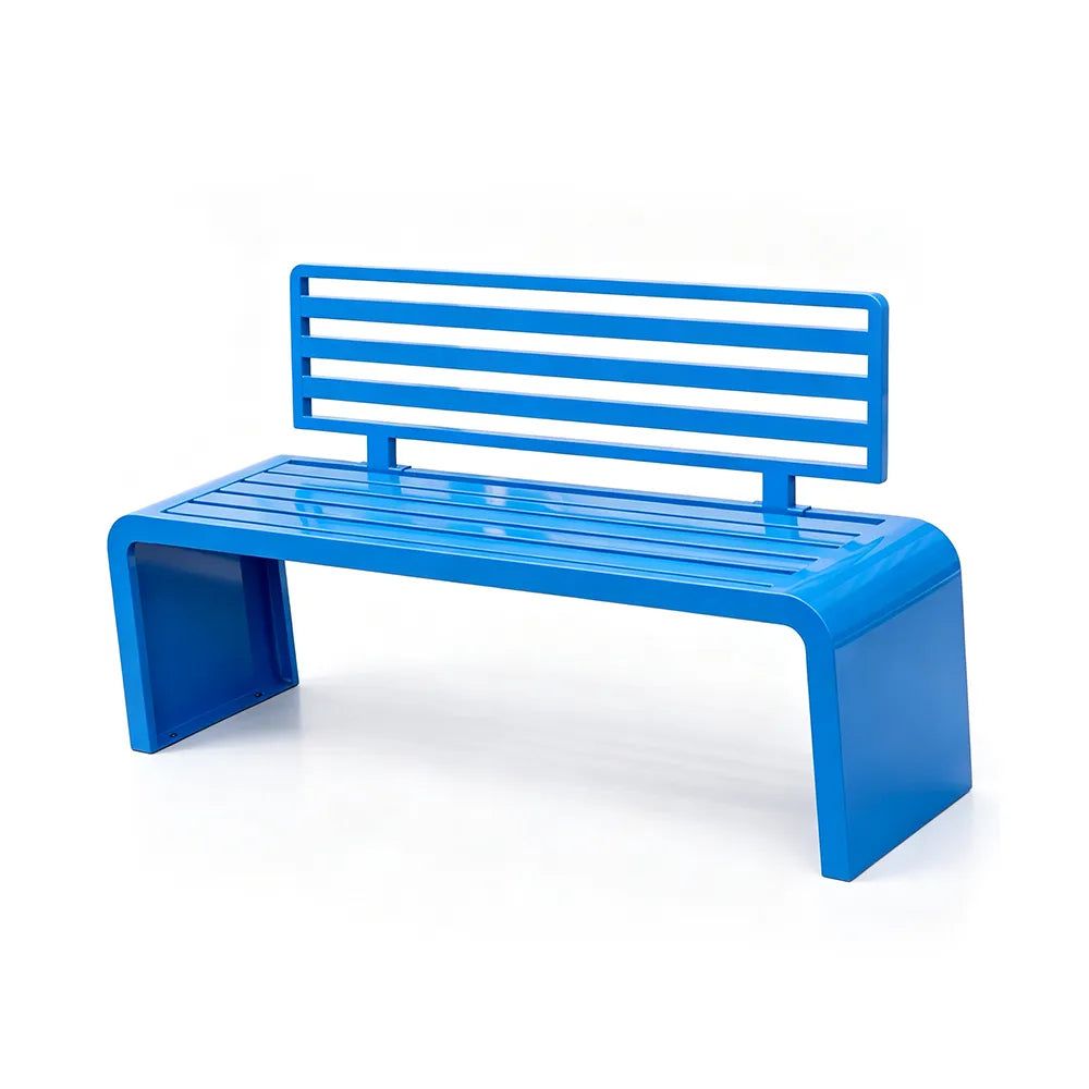 SOLARA Outdoor Park Bench Galvanised Steel Curved Backrest Powder Coated 100/150/200cm for Garden Community Public Areas - Blue