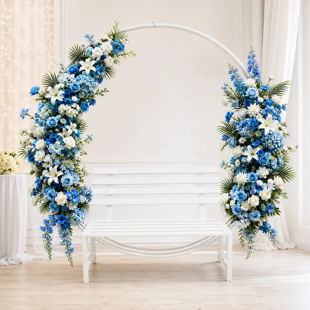 SOLARA Romantic Round Metal Bench Iron Frame Floral Display Backdrop for Wedding Event Commercial Decoration - White