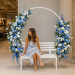 SOLARA Romantic Round Metal Bench Iron Frame Floral Display Backdrop for Wedding Event Commercial Decoration - White