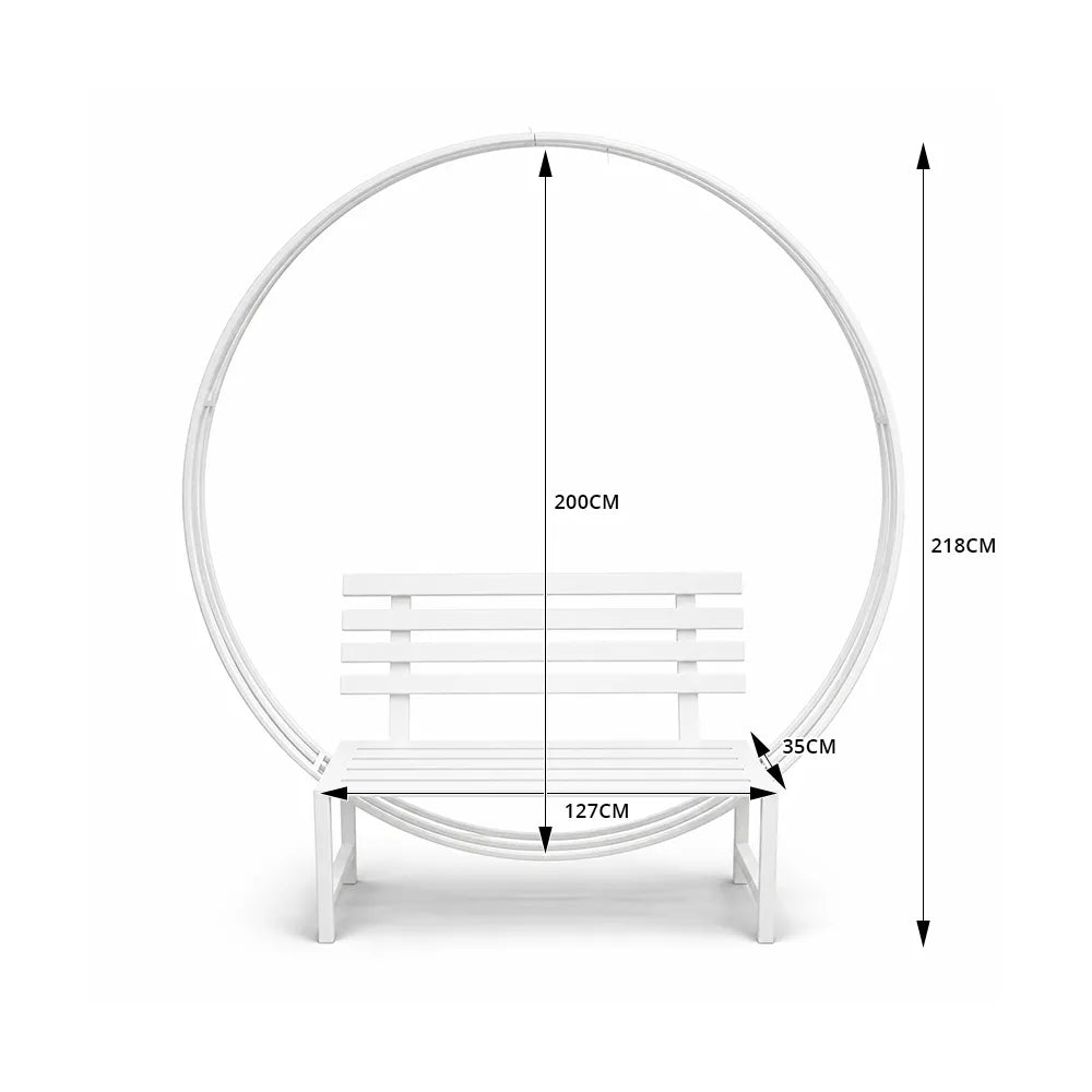 SOLARA Romantic Round Metal Bench Iron Frame Floral Display Backdrop for Wedding Event Commercial Decoration - White