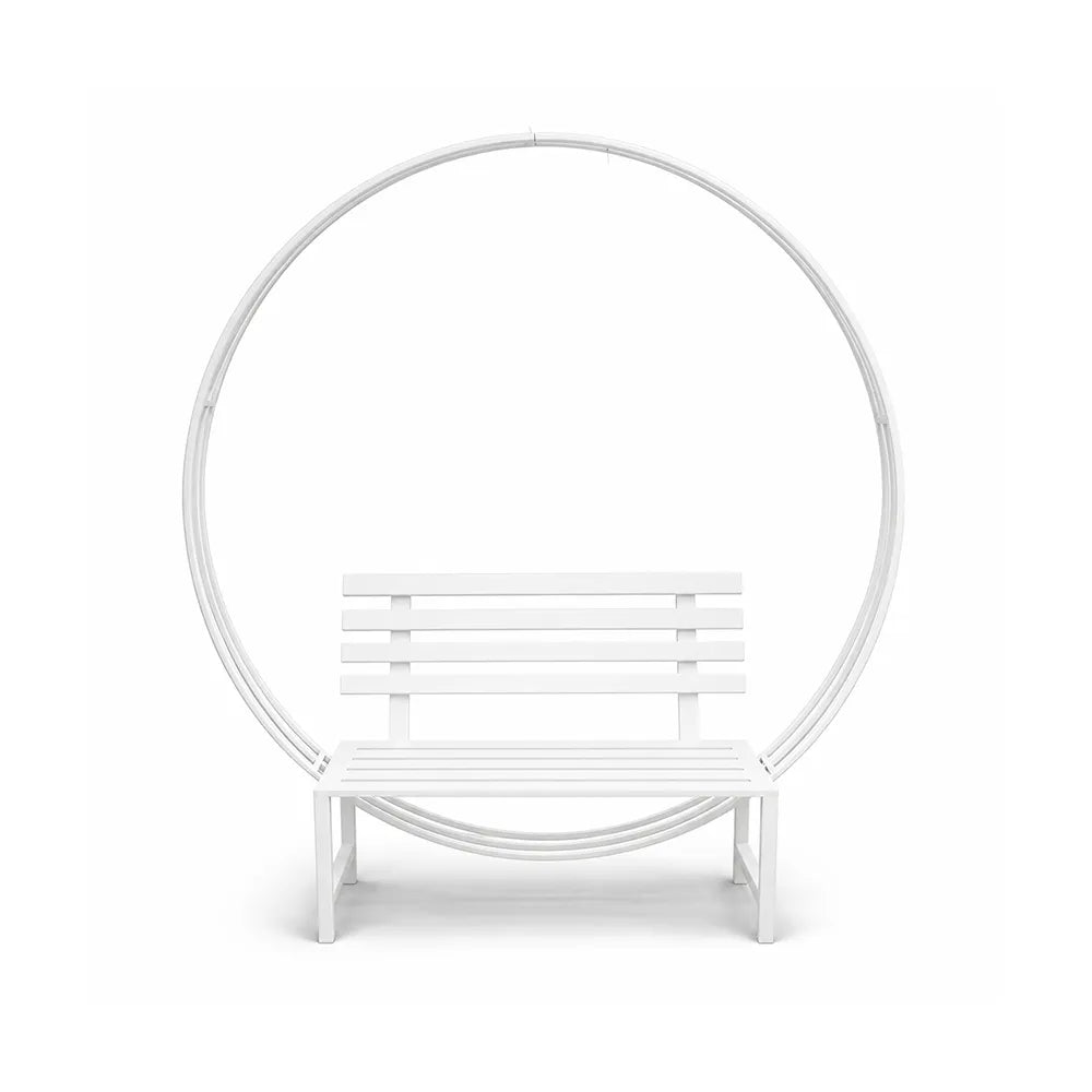 SOLARA Romantic Round Metal Bench Iron Frame Floral Display Backdrop for Wedding Event Commercial Decoration - White