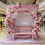 SOLARA Romantic Round Metal Bench Iron Frame Floral Display Backdrop for Wedding Event Commercial Decoration - Pink