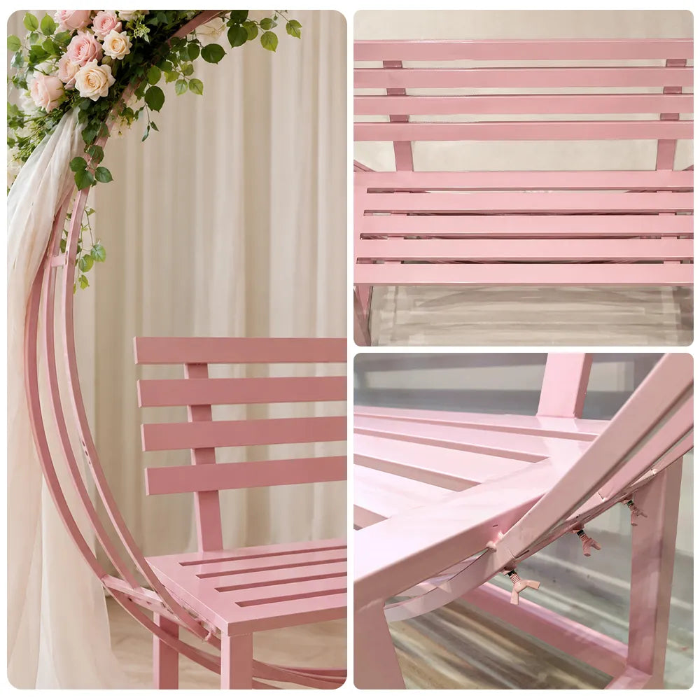 SOLARA Romantic Round Metal Bench Iron Frame Floral Display Backdrop for Wedding Event Commercial Decoration - Pink