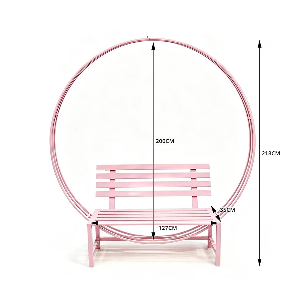 SOLARA Romantic Round Metal Bench Iron Frame Floral Display Backdrop for Wedding Event Commercial Decoration - Pink