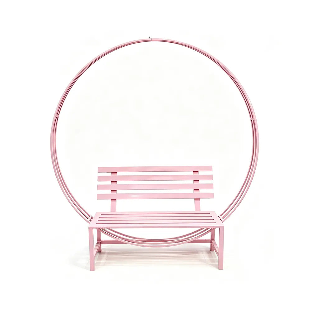 SOLARA Romantic Round Metal Bench Iron Frame Floral Display Backdrop for Wedding Event Commercial Decoration - Pink