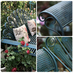 SOLARA Vintage Peacock Iron Bench Artistic Backrest Armchair Design for Balcony Sunroom Entrance & Covered Patio