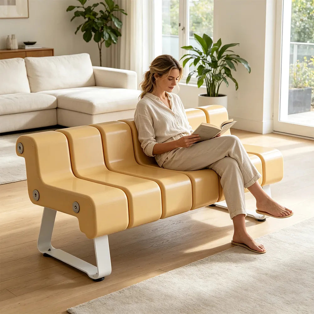 SOLARA Modern Creative Chair ABS Curved Seat Ergonomic Design Iron Frame for Living Room Bedroom Leisure Space - Yellow