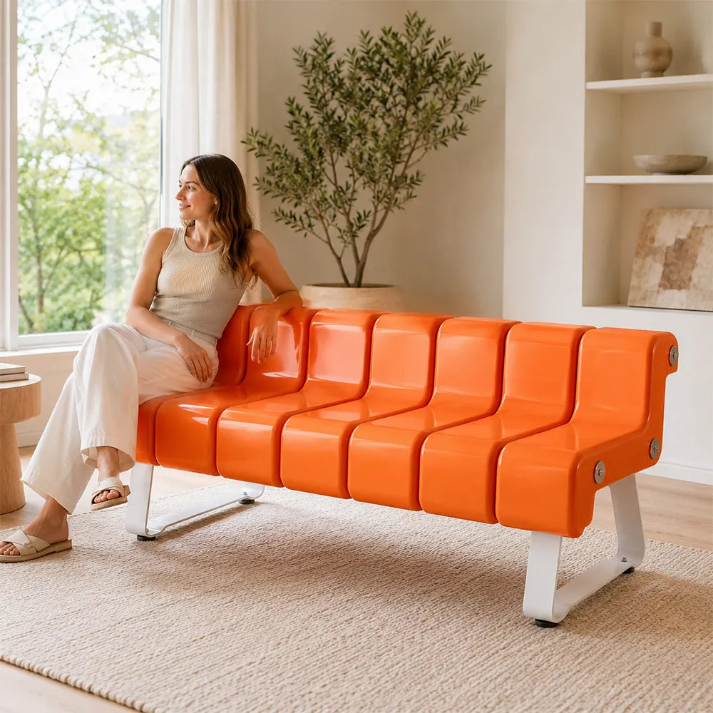 SOLARA Modern Creative Chair ABS Curved Seat Ergonomic Design Iron Frame for Living Room Bedroom Leisure Space - Orange