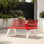 SOLARA Outdoor Metal Double Bench Galvanised Steel Slatted Seat Centre Table Design 140/180/200cm for Patio Garden Public Space - Red