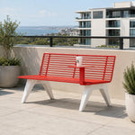 SOLARA Outdoor Metal Double Bench Galvanised Steel Slatted Seat Centre Table Design 140/180/200cm for Patio Garden Public Space - Red