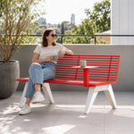 SOLARA Outdoor Metal Double Bench Galvanised Steel Slatted Seat Centre Table Design 140/180/200cm for Patio Garden Public Space - Red