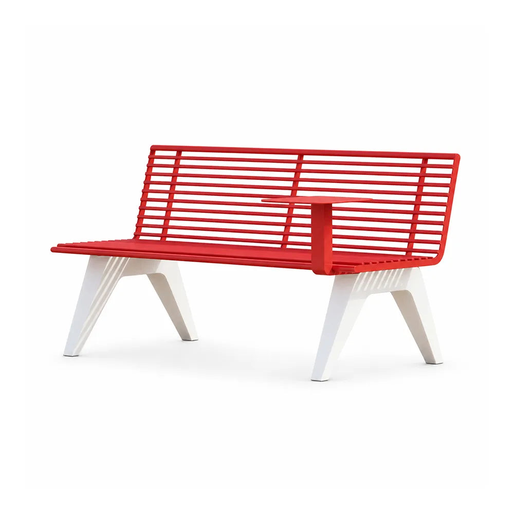 SOLARA Outdoor Metal Double Bench Galvanised Steel Slatted Seat Centre Table Design 140/180/200cm for Patio Garden Public Space - Red
