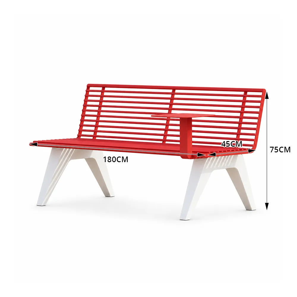 SOLARA Outdoor Metal Double Bench Galvanised Steel Slatted Seat Centre Table Design 140/180/200cm for Patio Garden Public Space - Red