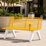 SOLARA Outdoor Metal Double Bench Galvanised Steel Slatted Seat Centre Table Design 140/180/200cm for Patio Garden Public Space - Yellow
