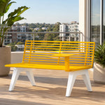 SOLARA Outdoor Metal Double Bench Galvanised Steel Slatted Seat Centre Table Design 140/180/200cm for Patio Garden Public Space - Yellow