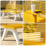 SOLARA Outdoor Metal Double Bench Galvanised Steel Slatted Seat Centre Table Design 140/180/200cm for Patio Garden Public Space - Yellow