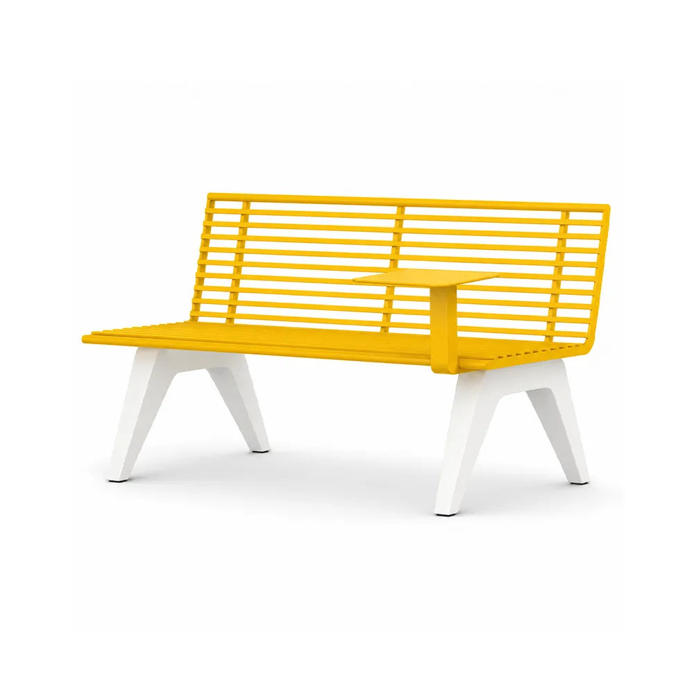 SOLARA Outdoor Metal Double Bench Galvanised Steel Slatted Seat Centre Table Design 140/180/200cm for Patio Garden Public Space - Yellow