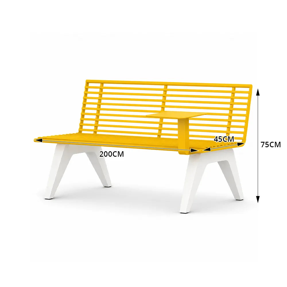 SOLARA Outdoor Metal Double Bench Galvanised Steel Slatted Seat Centre Table Design 140/180/200cm for Patio Garden Public Space - Yellow