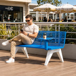 SOLARA Outdoor Metal Double Bench Galvanised Steel Slatted Seat Centre Table Design 140/180/200cm for Patio Garden Public Space - Blue