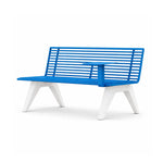 SOLARA Outdoor Metal Double Bench Galvanised Steel Slatted Seat Centre Table Design 140/180/200cm for Patio Garden Public Space - Blue