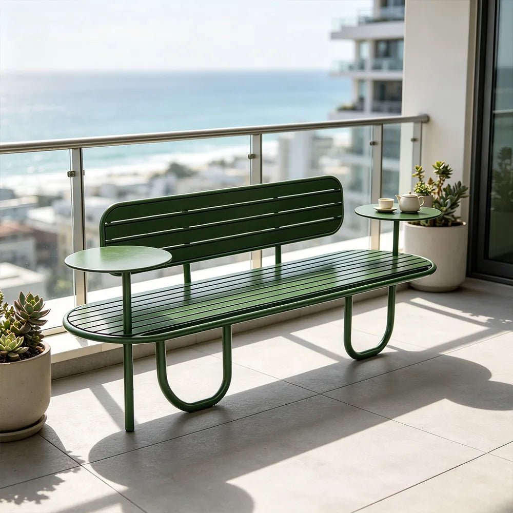 SOLARA Outdoor Iron Bench Wide Comfortable Seat Rust Resistant Frame 140/160cm for Patio Garden Leisure Area - Green