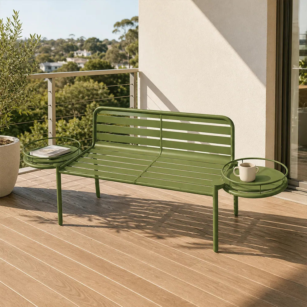 SOLARA Modern Outdoor Bench Durable Iron Structure Baked Paint Finish 140/160cm for Balcony Terrace Garden - Green