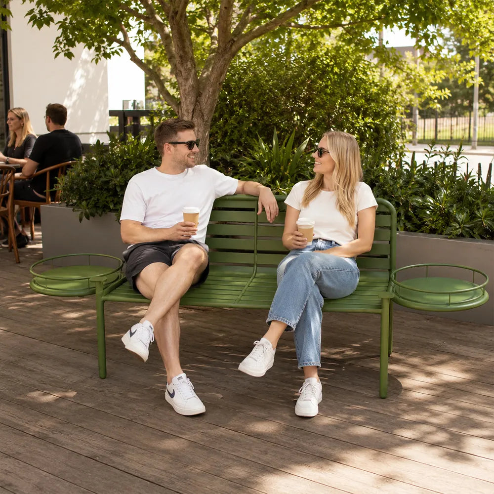 SOLARA Modern Outdoor Bench Durable Iron Structure Baked Paint Finish 140/160cm for Balcony Terrace Garden - Green