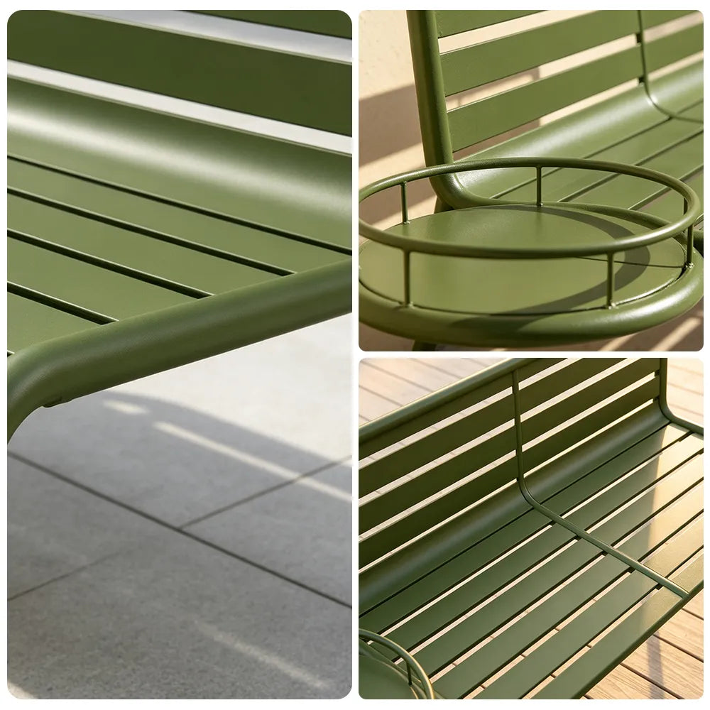 SOLARA Modern Outdoor Bench Durable Iron Structure Baked Paint Finish 140/160cm for Balcony Terrace Garden - Green