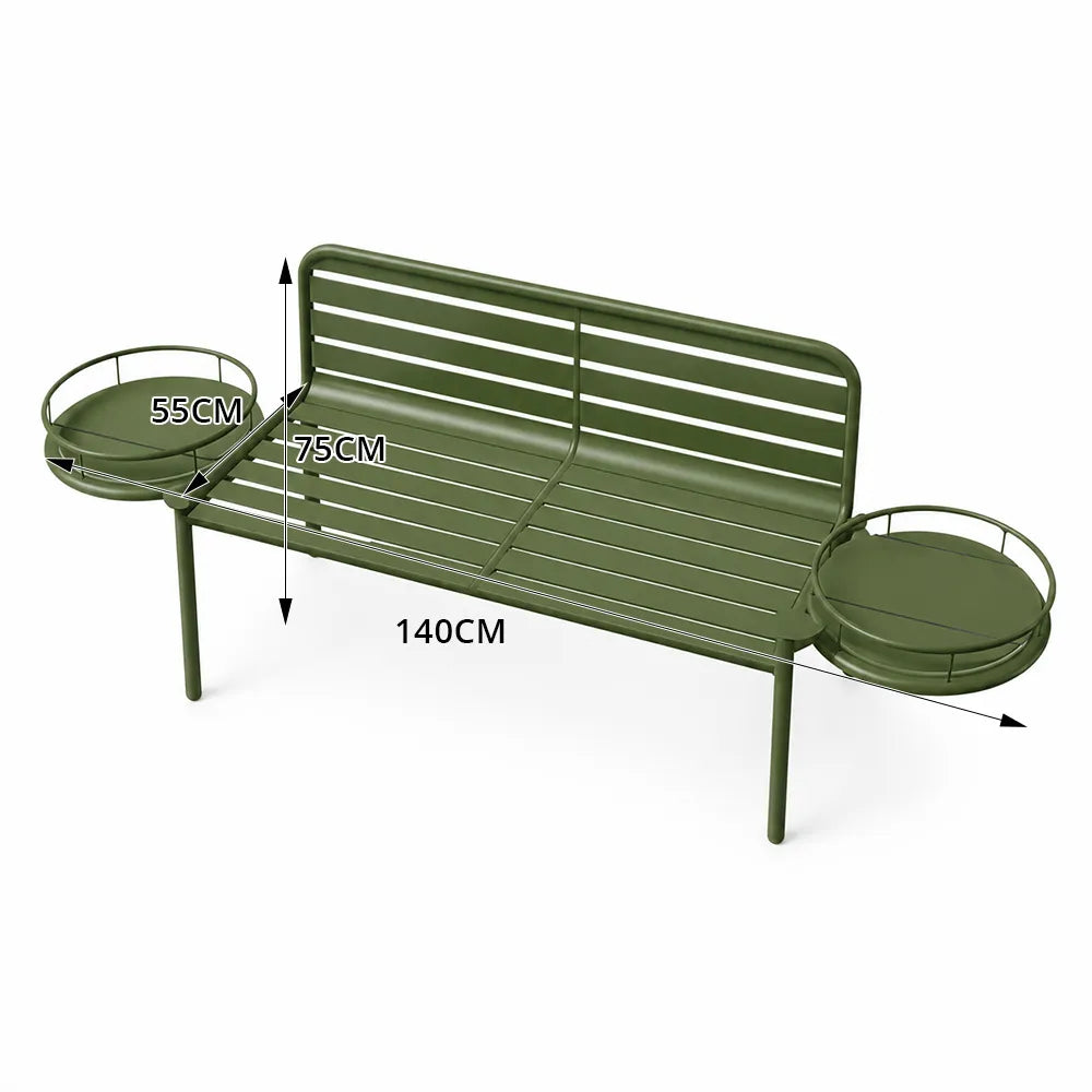 SOLARA Modern Outdoor Bench Durable Iron Structure Baked Paint Finish 140/160cm for Balcony Terrace Garden - Green