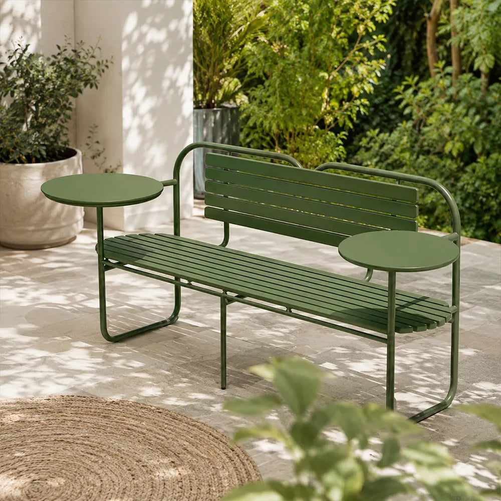 SOLARA Metal Garden Bench Spacious Seating Weather Resistant Design 140/160cm for Outdoor Relaxation Space - Green
