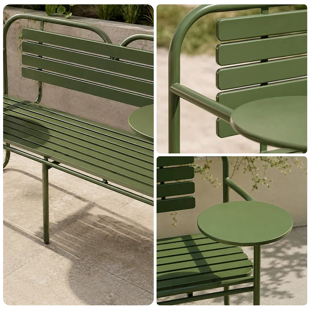 SOLARA Metal Garden Bench Spacious Seating Weather Resistant Design 140/160cm for Outdoor Relaxation Space - Green