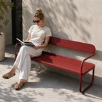 SOLARA Outdoor Iron Chair Bench Heavy Duty Frame Waterproof Rustproof 140/160cm for Patio Community Area - Red