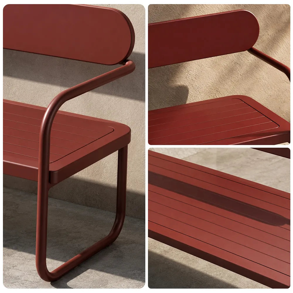 SOLARA Outdoor Iron Chair Bench Heavy Duty Frame Waterproof Rustproof 140/160cm for Patio Community Area - Red