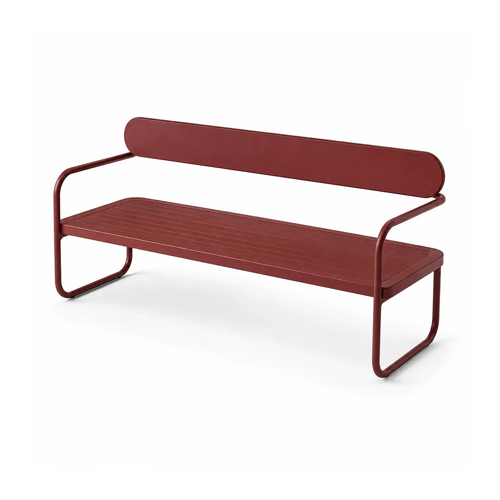 SOLARA Outdoor Iron Chair Bench Heavy Duty Frame Waterproof Rustproof 140/160cm for Patio Community Area - Red