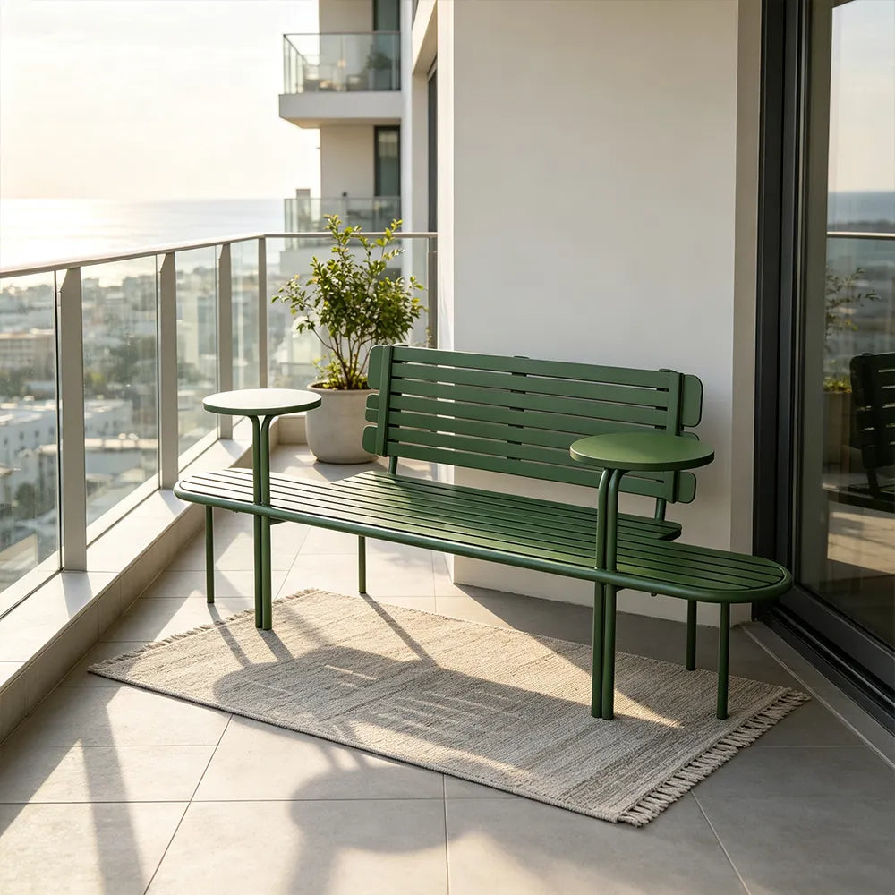 SOLARA Commercial Outdoor Bench Simple Design Durable Metal Frame 140/160cm for Public Leisure Space - Green