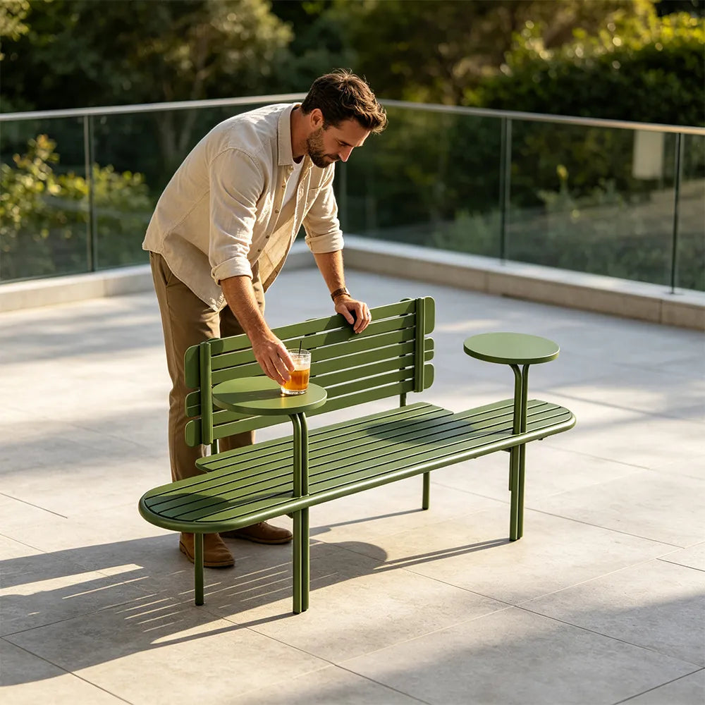 SOLARA Commercial Outdoor Bench Simple Design Durable Metal Frame 140/160cm for Public Leisure Space - Green