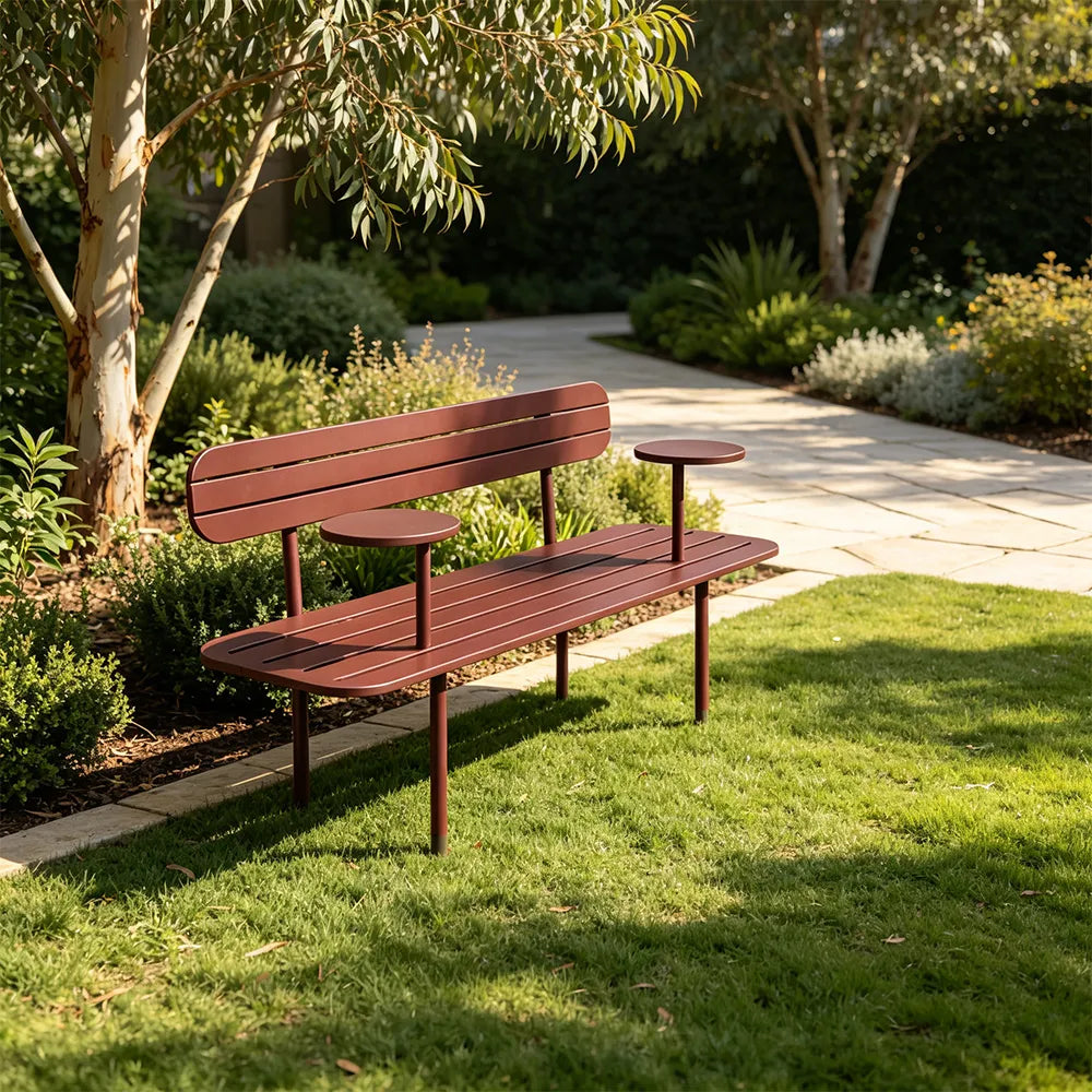 SOLARA Garden Bench Outdoor Metal Seat Corrosion Resistant Structure 140/160cm for Home Patio Balcony Use - Red