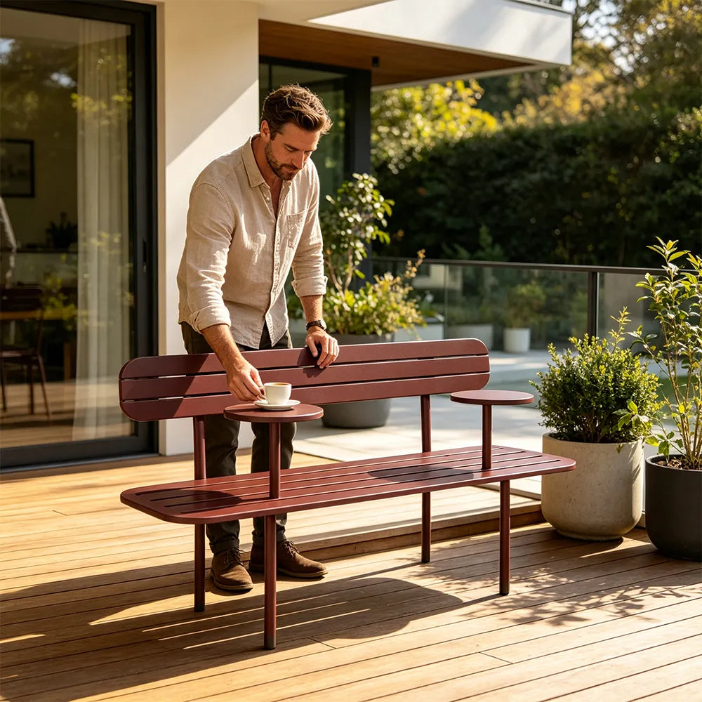 SOLARA Garden Bench Outdoor Metal Seat Corrosion Resistant Structure 140/160cm for Home Patio Balcony Use - Red
