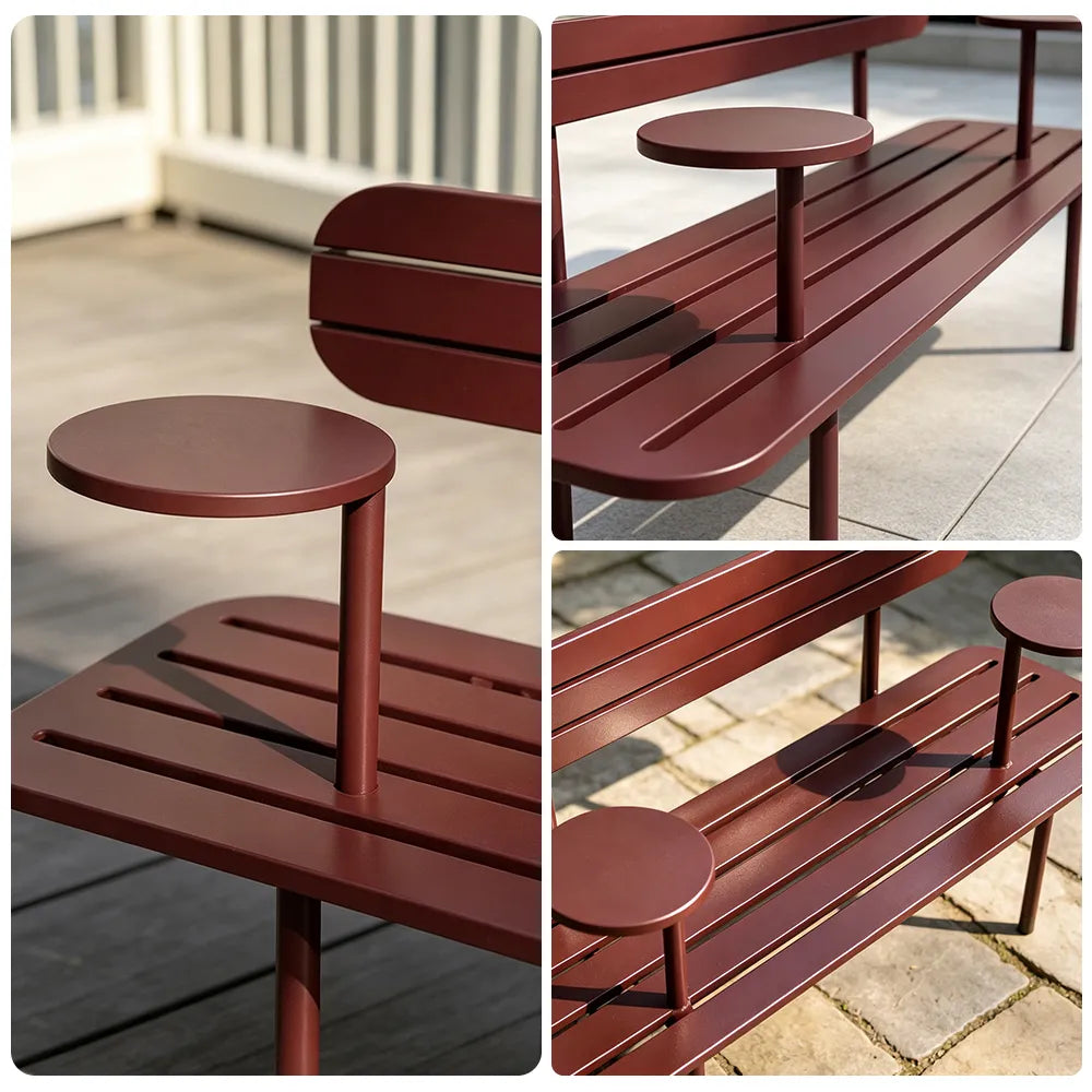 SOLARA Garden Bench Outdoor Metal Seat Corrosion Resistant Structure 140/160cm for Home Patio Balcony Use - Red