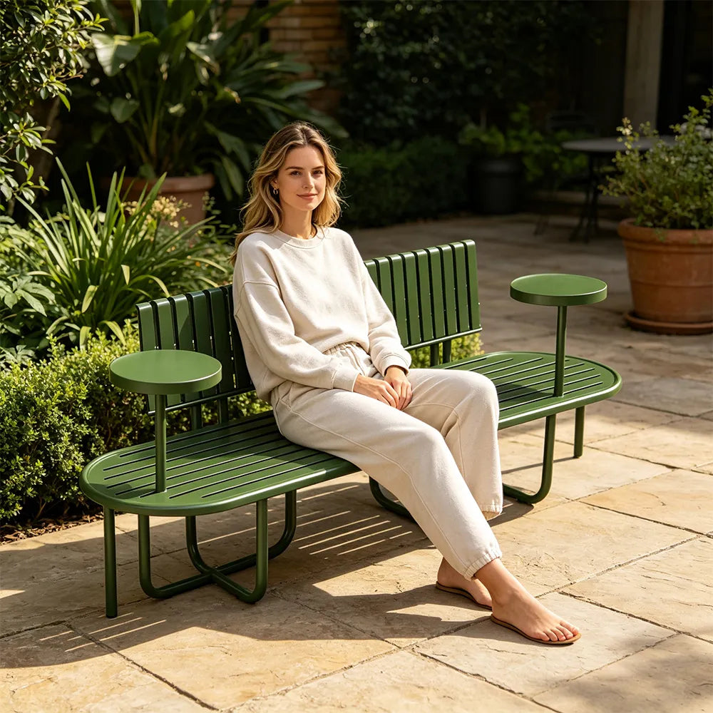 SOLARA Outdoor Park Bench Strong Iron Frame Comfortable Seating 140/160cm for Garden Community Rest Area - Green
