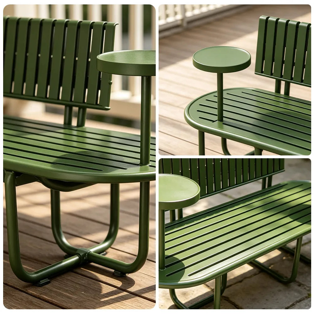 SOLARA Outdoor Park Bench Strong Iron Frame Comfortable Seating 140/160cm for Garden Community Rest Area - Green