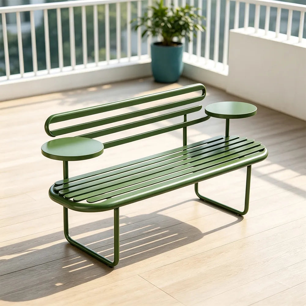 SOLARA Minimalist Outdoor Bench Iron Construction Weatherproof Finish 140/160cm for Terrace Garden Space - Green