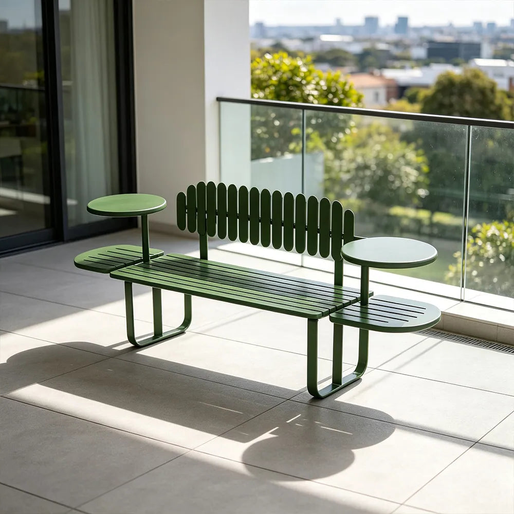 SOLARA Outdoor Metal Bench Large Seat Capacity Stable Support 140/160cm for Park Patio Leisure Area - Green