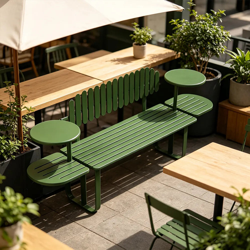 SOLARA Outdoor Metal Bench Large Seat Capacity Stable Support 140/160cm for Park Patio Leisure Area - Green