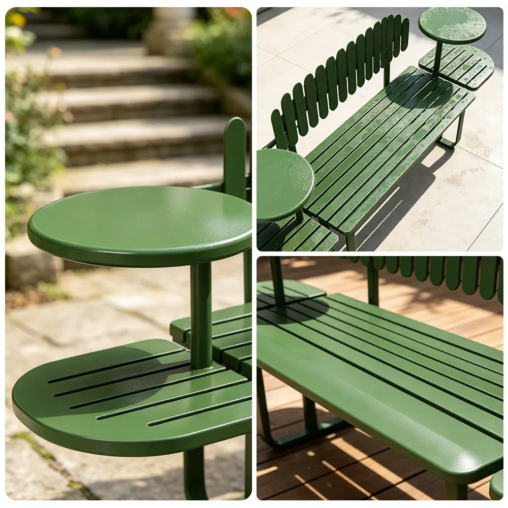 SOLARA Outdoor Metal Bench Large Seat Capacity Stable Support 140/160cm for Park Patio Leisure Area - Green